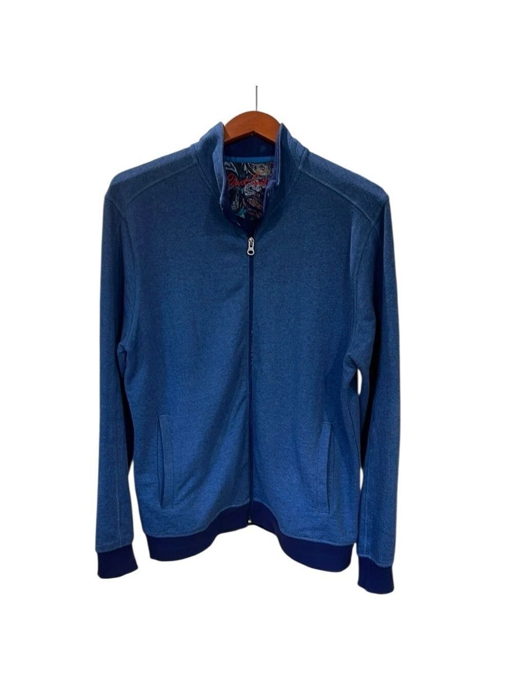 Robert Graham Full Zip Sweatshirt Jacket Mini Herringbone SZ M Blue